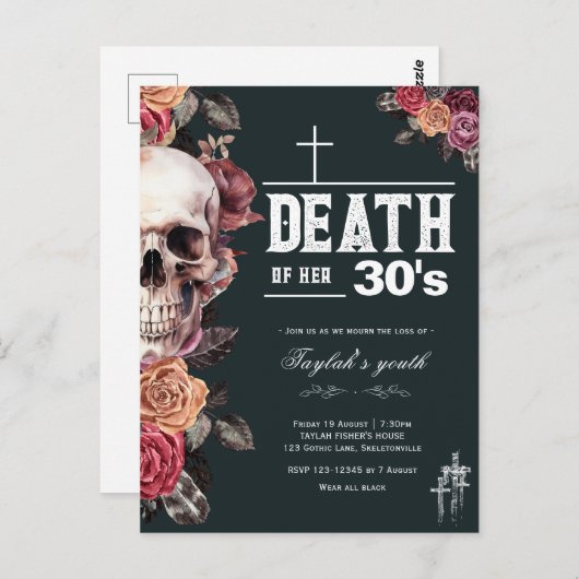 Overlijden van haar 30s - 40th verjaardag uitnodig briefkaart (Voorkant / Achterkant)
