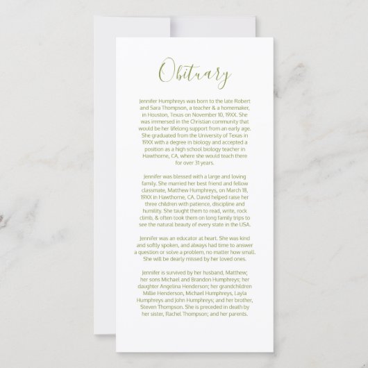 Overlijdensbericht Insteekkaart Bedankkaart (Voorkant)