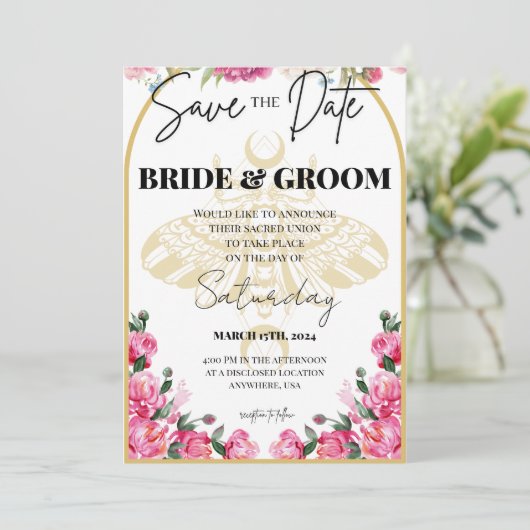 Overlijdensmaand bruiloft - Save the Date (Staand voorkant)