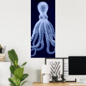 Overmaatse Octopus Triptych II Afdrukken in blauw Poster (Thuiskantoor)