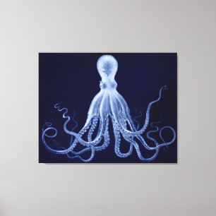 Overmaatse Octopus Triptych in Blauw Canvas Afdruk