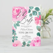 Overmaatse roze groene waterverf baby shower kaart (Staand voorkant)