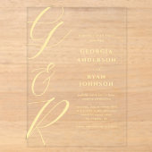 Overmaatse Script Monogram Transparant Acryl Uitnodigingen (Voorkant)