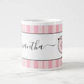 Overmaatse vogelroze streep gepersonaliseerd extra grote beker (Voorkant)