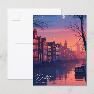 Overnachting in Delft Nederland Vintage Travel Briefkaart