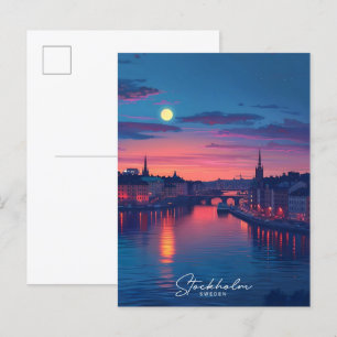 Overnachting in Stockholm City Zweden Vintage Trav Briefkaart