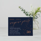 Overnemingspartij in Navy & Roos Gold Script Folie Uitnodiging Briefkaart (Staand Voorkant)