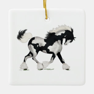 Overo Gypsy Vanner Paard Gepersonaliseerde Kerstmi Keramisch Ornament