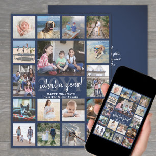 Oversized Foto Collage Wat een Jaar Navy en Wit Feestdagenkaart