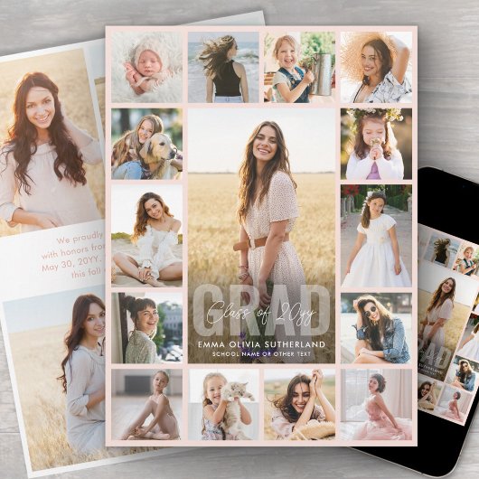 Oversized Fotocollage Roze Verloopdiploma Aankondiging