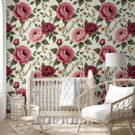 Oversized Rozen met roze en bordeauxrood Behang