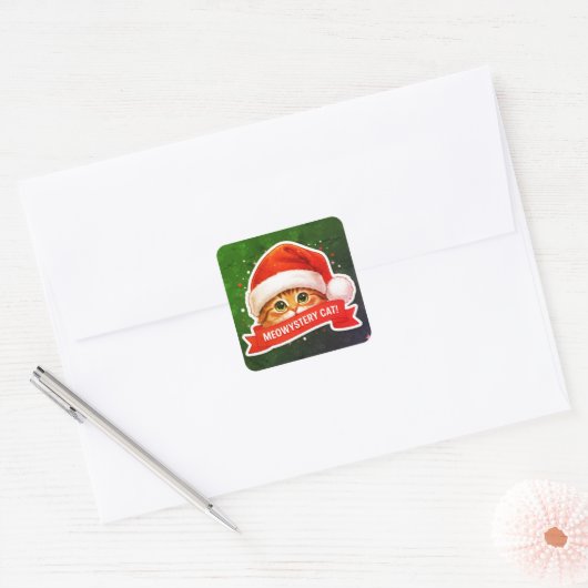 Oversized Santa Hat Cat Sticker – Cute Hidden Eyes (Enveloppe)