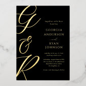 Oversized Script Monogram Donker Vervaagd Foto Bru Folie Uitnodiging (Voorkant)
