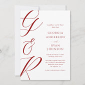 Oversized Script Monogram Rood Vervaagd Foto Bruil Kaart (Voorkant)