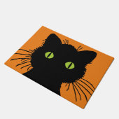 Oversized zwarte kat met groene uitpuilende ogen deurmat (Schuin)