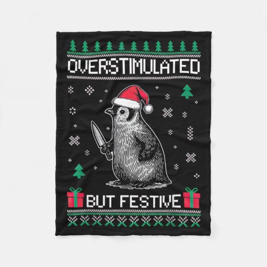 Overstimulated But Festive Christmas Ugly Penguin  Fleece Deken (Voorkant)