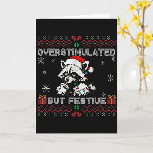 Overstimulated But Festive Ossum Ugly Sweater Chri Kaart (Gele Bloem)