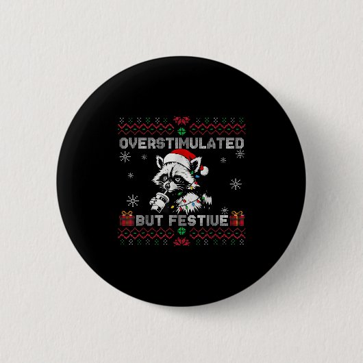 Overstimulated But Festive Ossum Ugly Sweater Chri Ronde Button 5,7 Cm (Voorkant)