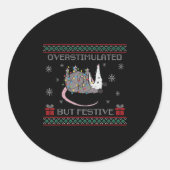 Overstimulated But Festive Ossum Ugly Sweater Chri Ronde Sticker (Voorkant)