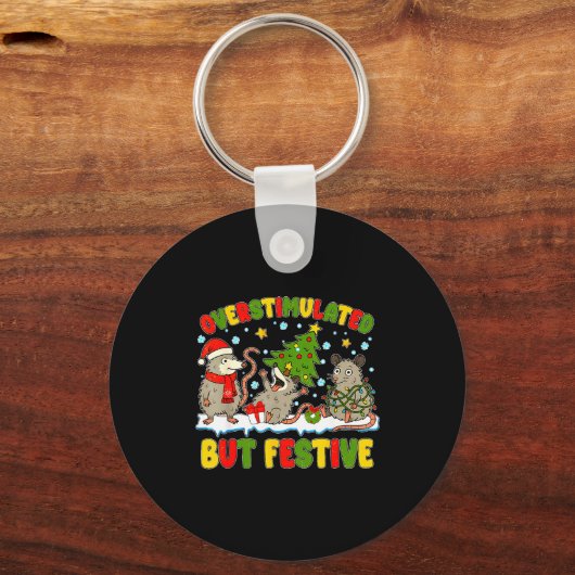 Overstimulated But Festive Ossum Ugly Sweater Chri Sleutelhanger (Voorkant)