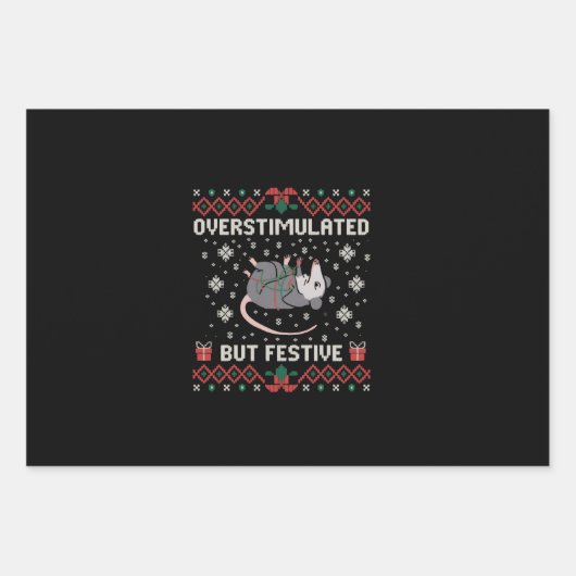 Overstimulated But Festive Possum Christmas Funny Inpakpapier Vel (Voorkant)