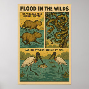 Overstroming in de Wildernis – Capybaras, Slangen  Poster