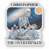 Overthinker Skeleton Custom Name Vinyl Sticker (Voorkant)