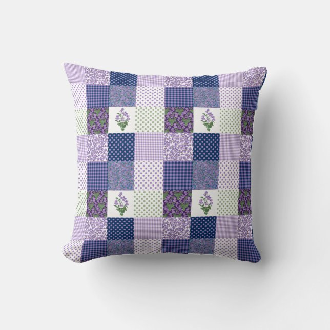 Overtredingen Faux Patchwork met cheques en poolpu Kussen (Voorkant)