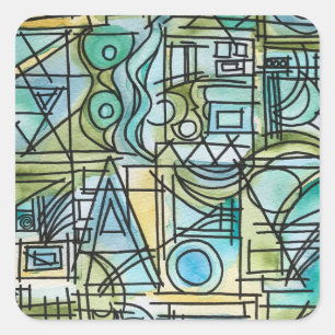 Overture-Modern Geometrische Waterverf Kunst Vierkante Sticker
