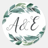 Overvloedig Foliage Weddenschap Monogram Ronde Sticker (Voorkant)