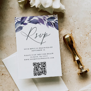 Overvloedig gebladerte violet botanische QR-code RSVP Kaartje