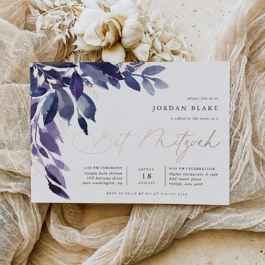 Overvloedig gebladerte | Violet Botanische vleermu Folie Uitnodiging