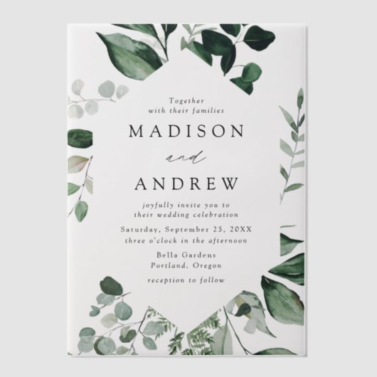 Overvloedig groen geometrisch Lijst bruiloft Vellum Uitnodigingen (Voorkant)