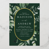 Overvloedig groen ovaal bruiloft Gold Folie Uitnodiging (Voorkant)