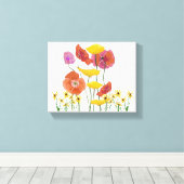 Overvloedig Poppies Onder een bed van Gele Daisies Canvas Afdruk (Insitu (Houten vloer))
