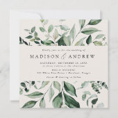 Overvloedige Greenery Cream Square Wedding Kaart (Voorkant)