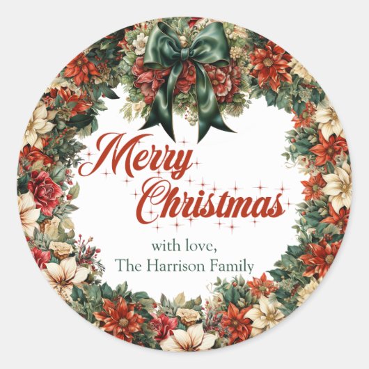 Overvloedige krans bos groen lint en lux goud ronde sticker (Voorkant)