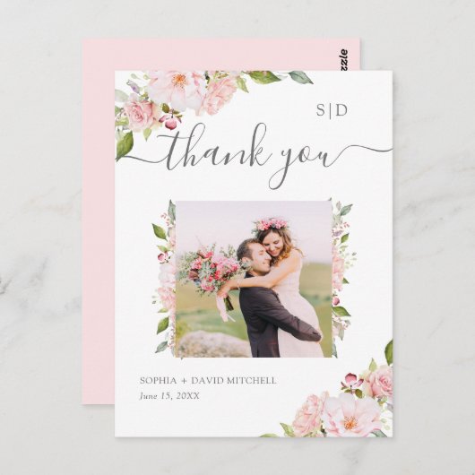 Overvloedige Rozen | Bloemenbruiloft dank u foto Briefkaart (Voorkant / Achterkant)