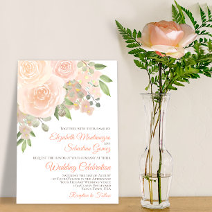 Overvloedige Rozen Elegant Koral Peach Floral Wedd Kaart