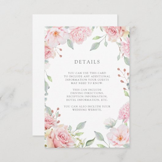 Overvloedige Rozen Roze Bloemen Bruiloft Gast Deta Informatiekaartje (Voorkant / Achterkant)