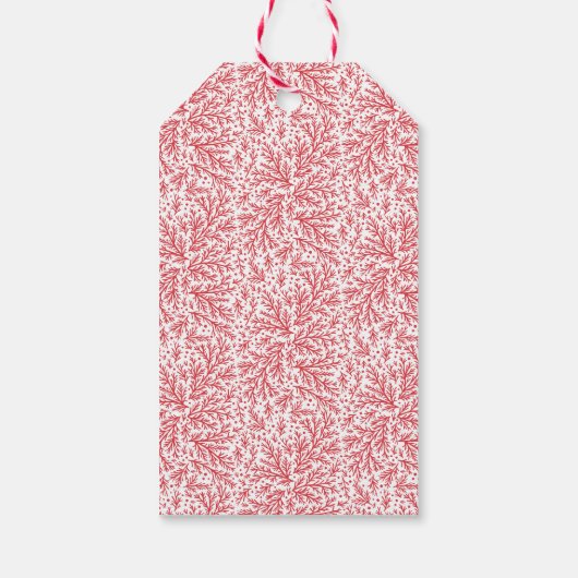 Overvloedige takken Rood en wit kerstlint Cadeaulabel (Achterkant)