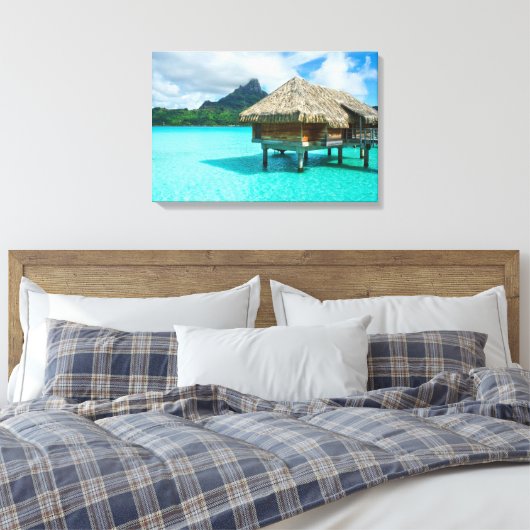 Overwater bungalow, Bora Bora canvas print (Insitu (Slaapkamer))