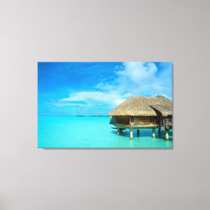 Overwater bungalow op Bora Bora canvas Afdruk