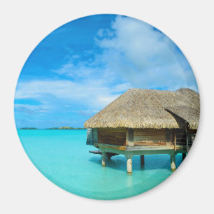 Overwater bungalow op Bora Bora round magnet Magneet