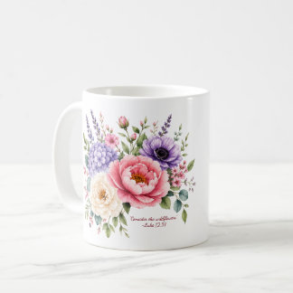 Overweeg de wilde bloemen Lukas 12:27 mok