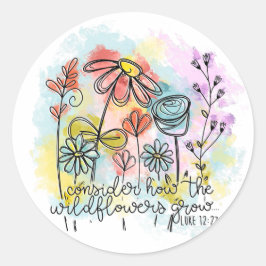 Overweeg hoe de wilde bloemen groeien ronde sticker