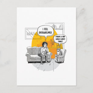 Overweldigde Introvert Kat Humor Herkenbaar Meme Briefkaart