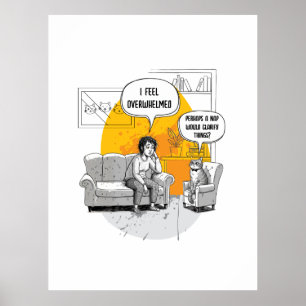 Overweldigde Introvert Kat Humor Herkenbaar Meme Poster