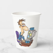 Overwerkte kantoormedewerker grappige vermoeide we papieren bekers (Voorkant)