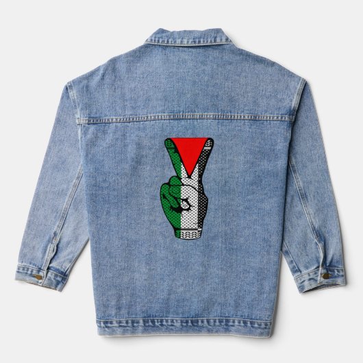 Overwinningshand weerstands rode driehoek symbool denim jacket (Achterkant)